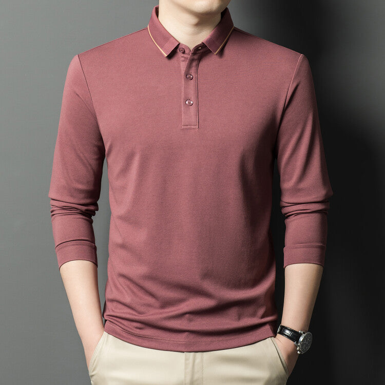Herren elegantes Langarm-Polohemd mit feiner Piqué-Struktur Aliams