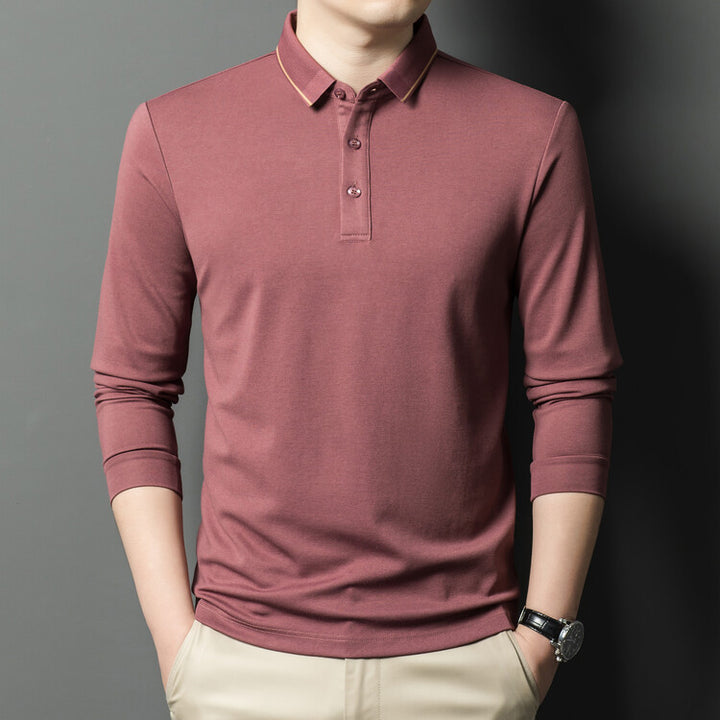 Herren elegantes Langarm-Polohemd mit feiner Piqué-Struktur Aliams