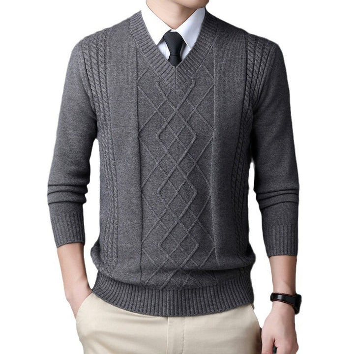Herren V-Ausschnitt Pullover im modernen Zopfmuster Aliams