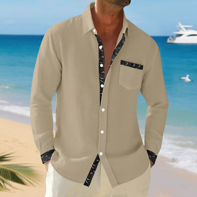 Herren Elegantes Langarmhemd mit Kontrastdetails und Brusttasche Aliams