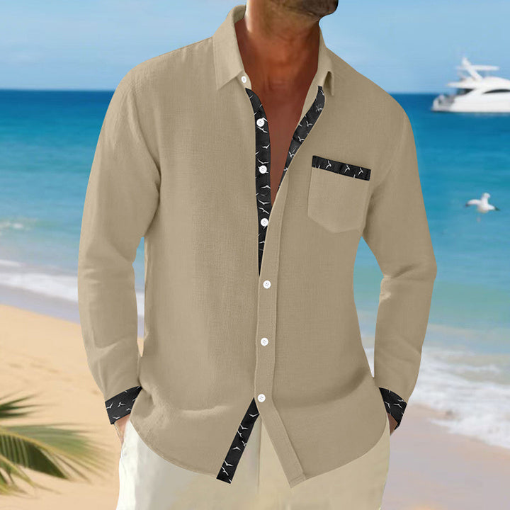 Herren Elegantes Langarmhemd mit Kontrastdetails und Brusttasche Aliams