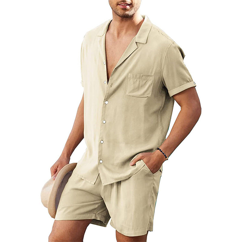 Herren elegantes Freizeit-Set aus hochwertigem, atmungsaktivem Stoff mit Kurzarm-Hemd und Shorts Aliams