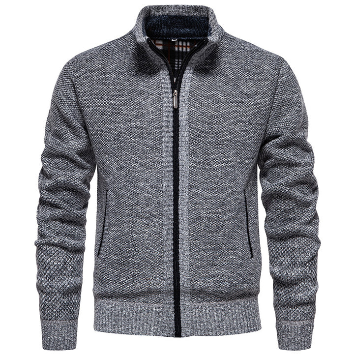 Herren stylischer Strickjacke mit hohem Kragen und praktischen Taschen Aliams