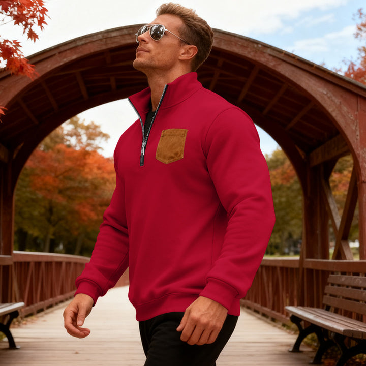 Herren Fleecepullover mit halbem Reißverschluss und praktischer Brusttasche Aliams