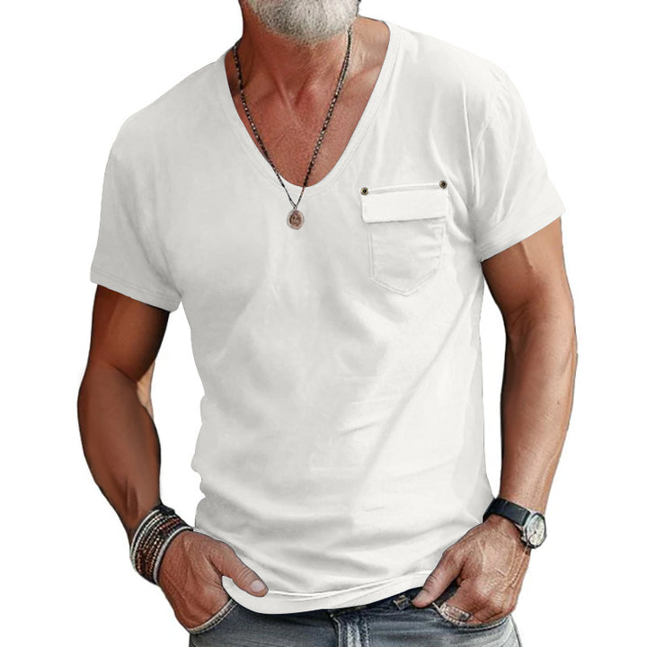 Herren V-Ausschnitt T-Shirt mit praktischer Brusttasche und atmungsaktivem Material Aliams