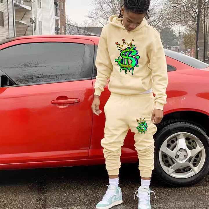 Herren Kapuzenpullover und Jogginghose Set mit kreativem Dollarzeichen-Motiv Aliams