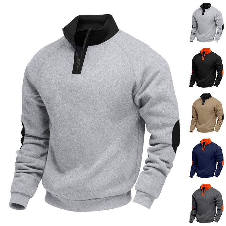 Herren Sportpullover mit halbem Reißverschluss und kontrastierenden Ärmeln Aliams