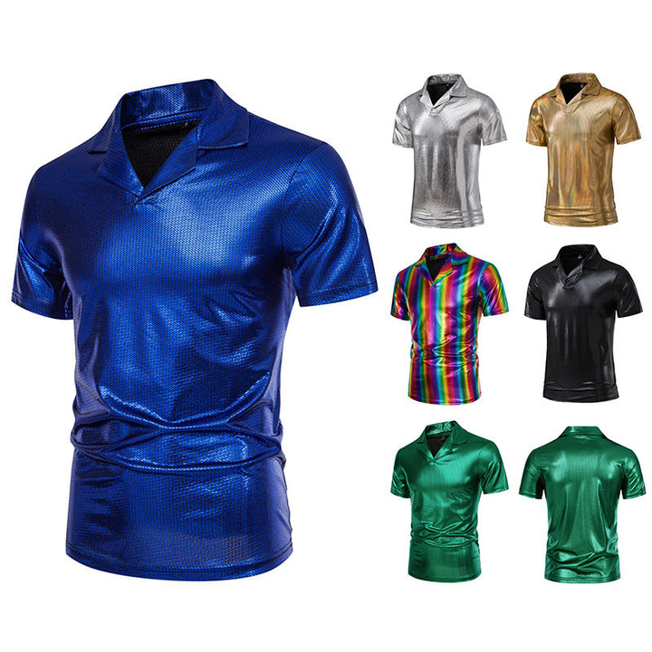 Herren glänzendes Kurzarmhemd mit modernem Design Aliams