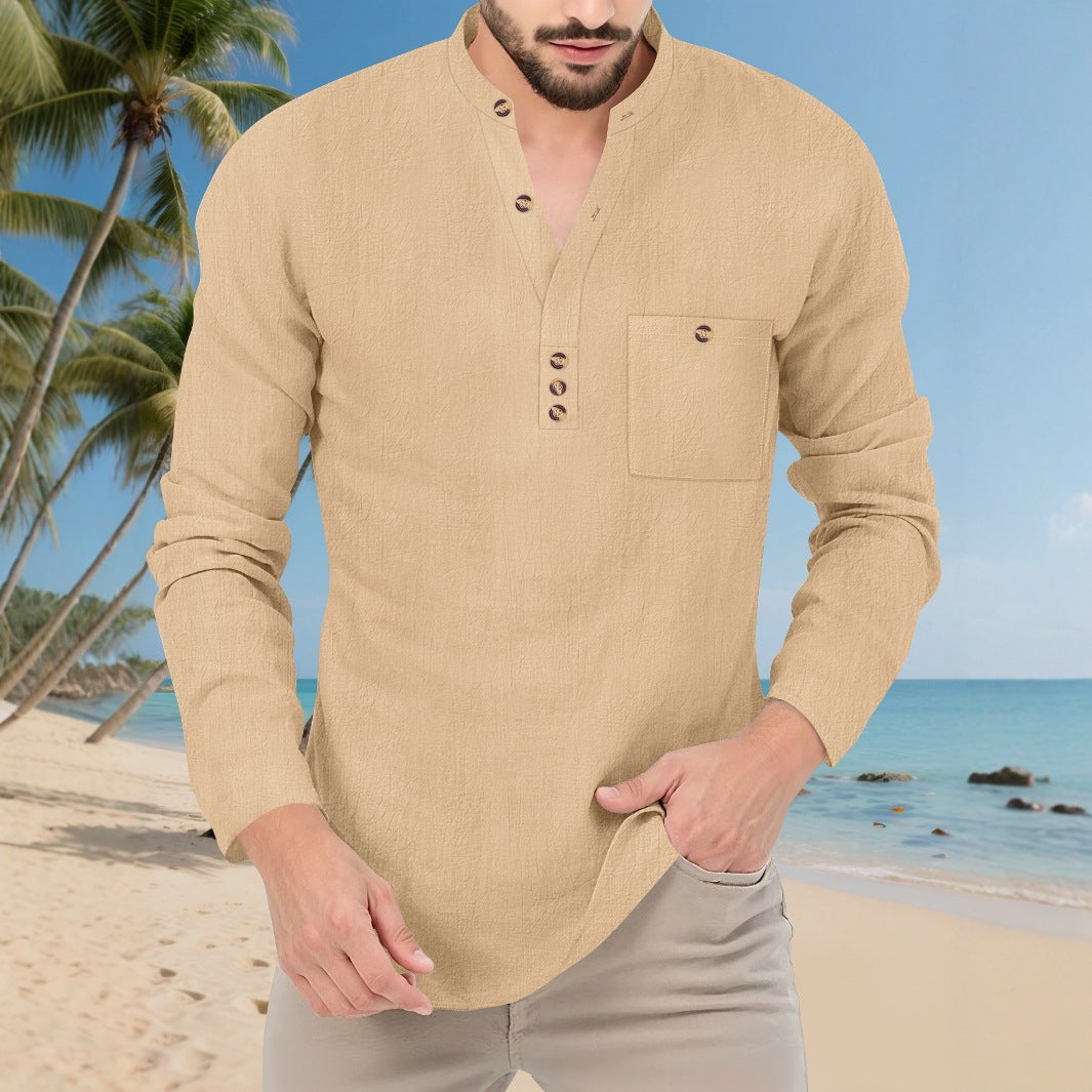 Herren Hemd im lässigen Stil mit modischem Stehkragen und eleganten Knöpfen Aliams