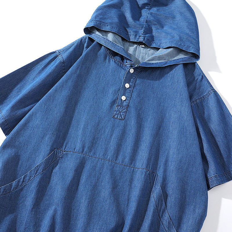 Herren Kapuzen-T-Shirt mit eleganter Knopfleiste und praktischen Taschen Aliams