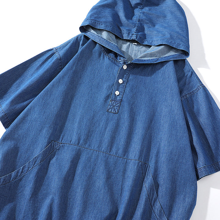 Herren Kapuzen-T-Shirt mit eleganter Knopfleiste und praktischen Taschen Aliams