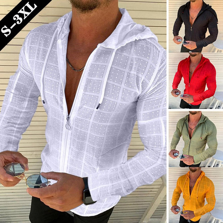 Herren Kapuzenjacke mit strukturiertem Stoff und modernem Reißverschluss Aliams