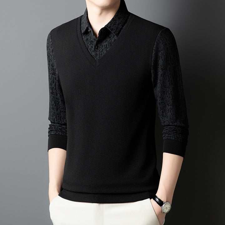 Herren eleganter V-Ausschnitt Pullover mit strukturiertem Ärmel Aliams