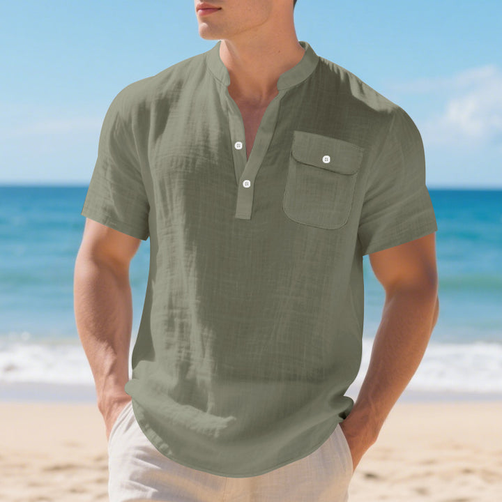 Herren Kurzarm-Henley-Shirt mit Brusttasche und modernem Schnitt Aliams