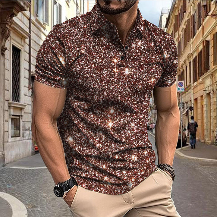 Herren Kurzarm Hemd mit funkelndem Glitzer-Design Aliams