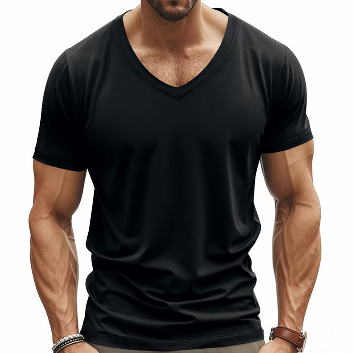 Herren V-Ausschnitt T-Shirt aus atmungsaktivem Baumwollmix mit modernem Schnitt Aliams