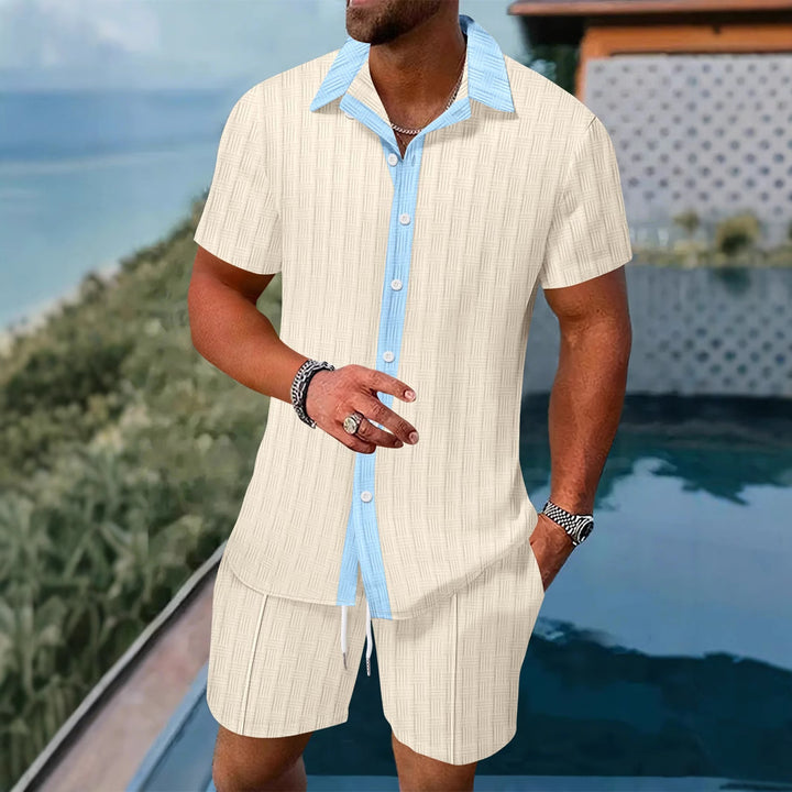 Herren Freizeit Hemd mit Knopfleiste und Shorts Set Aliams