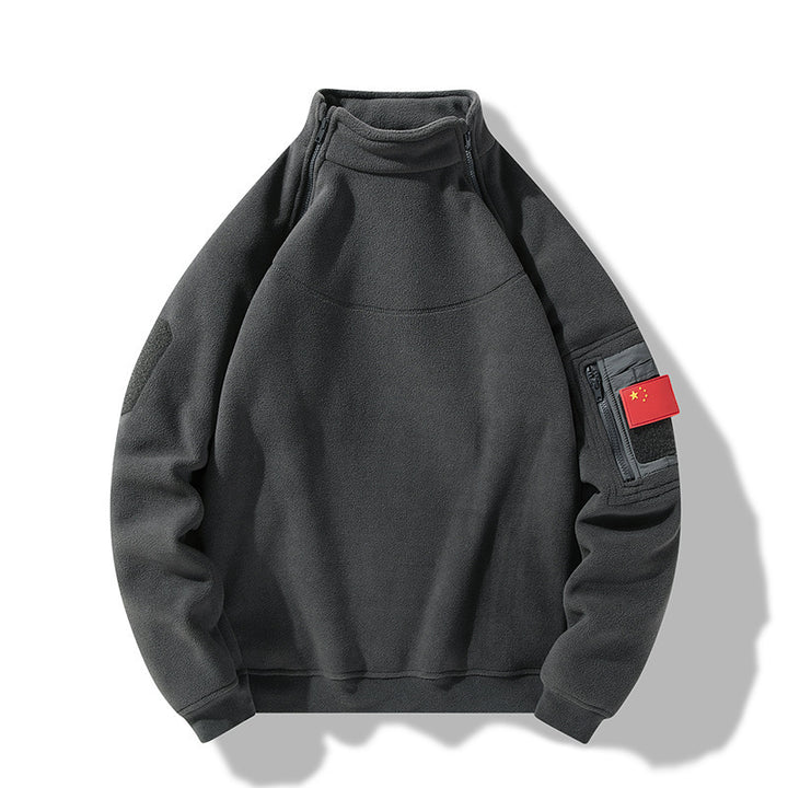 Herren Fleece-Pullover mit Stehkragen und praktischen Reißverschluss-Taschen Aliams