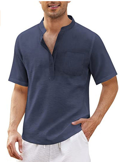 Herren hochwertiges Kurzarm-Henley-Shirt mit praktischer Brusttasche Aliams