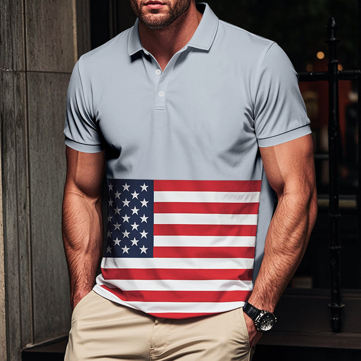 Herren Polohemd mit Amerikanischem Flaggen-Design und atmungsaktivem Stoff Aliams