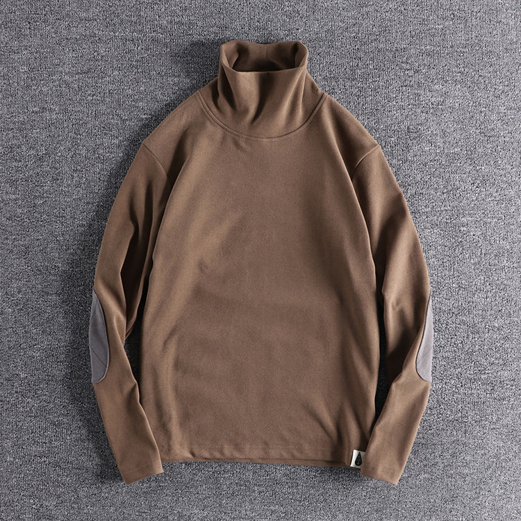 Herren Stehkragenpullover aus hochwertigem Fleece mit kontrastierenden Ellbogenpatches Aliams