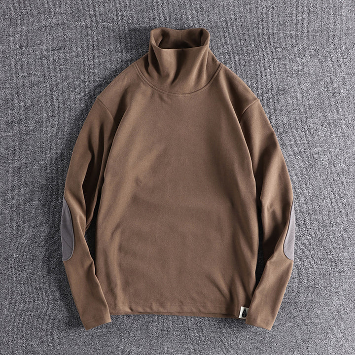 Herren Stehkragenpullover aus hochwertigem Fleece mit kontrastierenden Ellbogenpatches Aliams