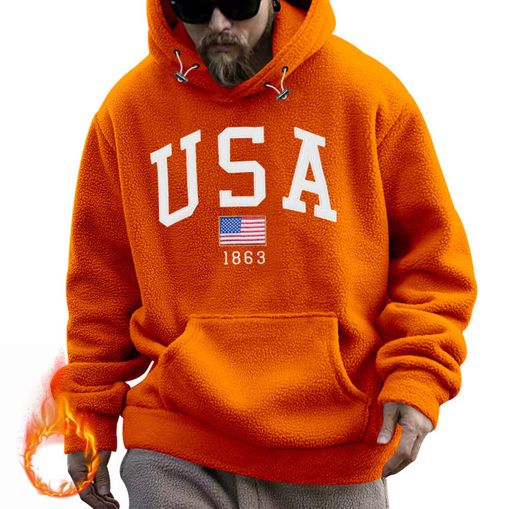 Herren Kapuzenpullover mit USA-Print und gemütlicher Kängurutasche Aliams