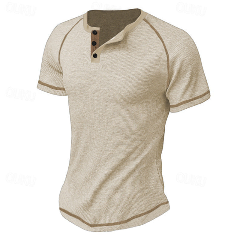 Herren Kurzarm-Henley-Shirt mit modischem Knopfdesign Aliams