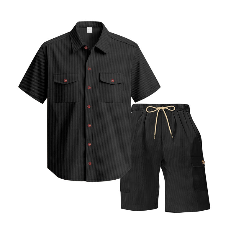 Herren komfortables Freizeitoutfit mit Kurzarmhemd und lockeren Shorts Aliams