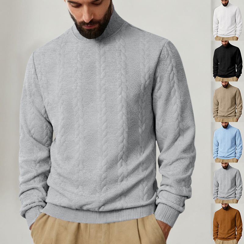 Herren Strickpullover mit hohem Kragen und Zopfmuster Aliams