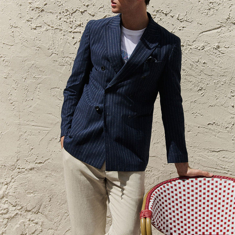 Herren Doppelreiher Blazer mit feinen Nadelstreifen Aliams