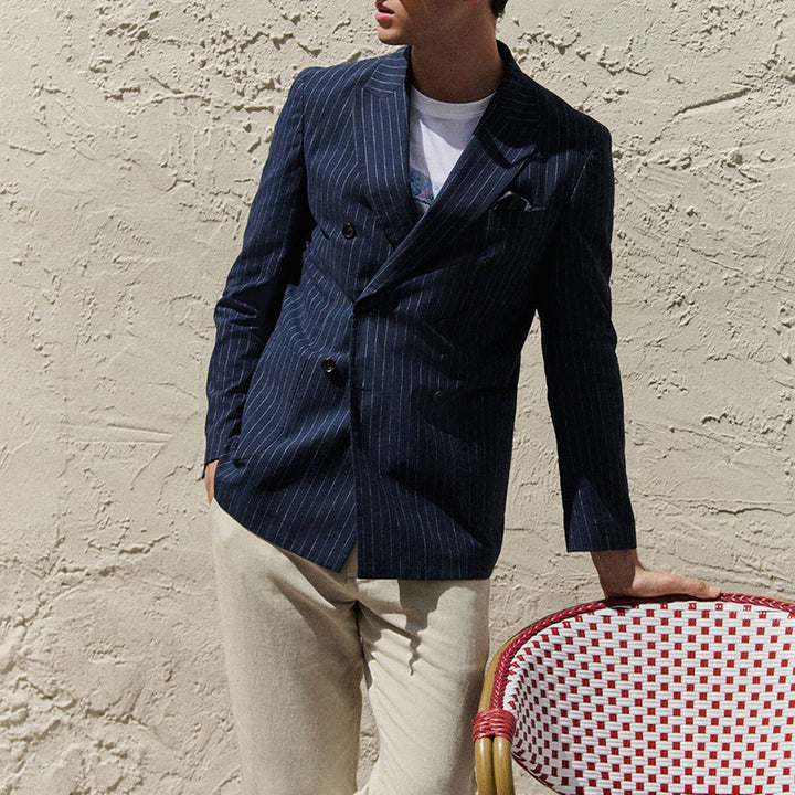 Herren Doppelreiher Blazer mit feinen Nadelstreifen Aliams