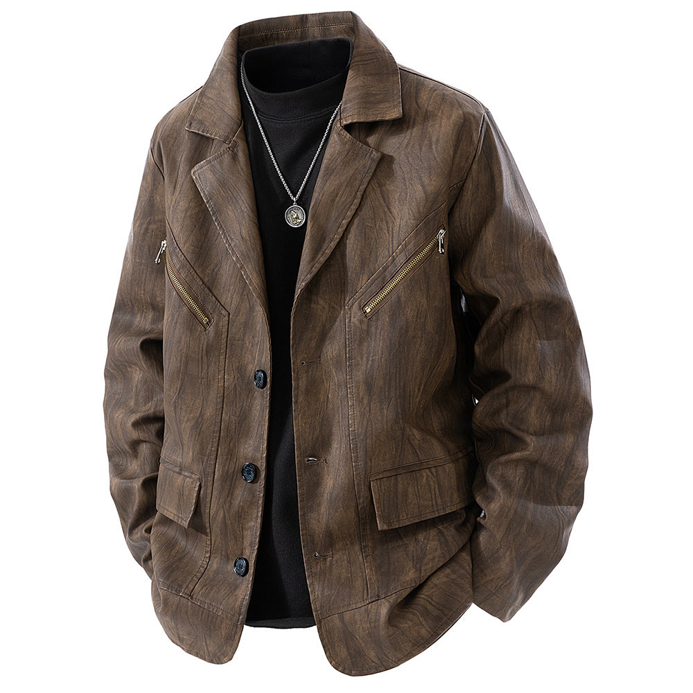 Herren Kunstlederjacke im modernen Schnitt mit funktionalen Taschen Aliams