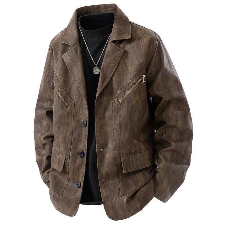 Herren Kunstlederjacke im modernen Schnitt mit funktionalen Taschen Aliams