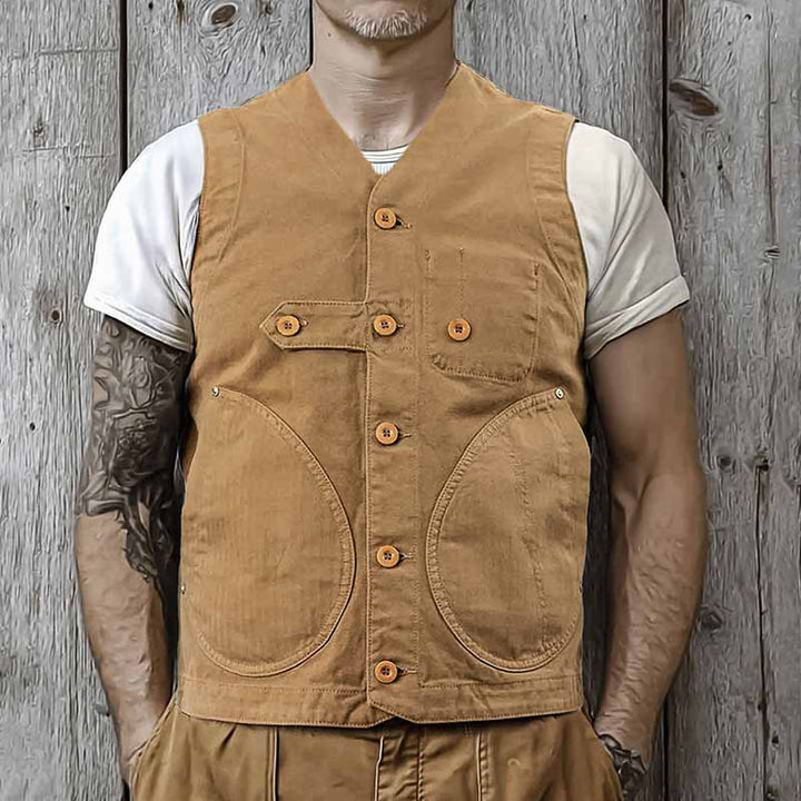 Herren praktische Utility-Weste mit tiefen Taschen und Knopfdetails Aliams