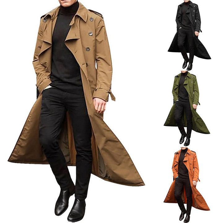 Herren Trenchcoat mit doppelt gelegtem Revers und modischen Knopfdetails Aliams