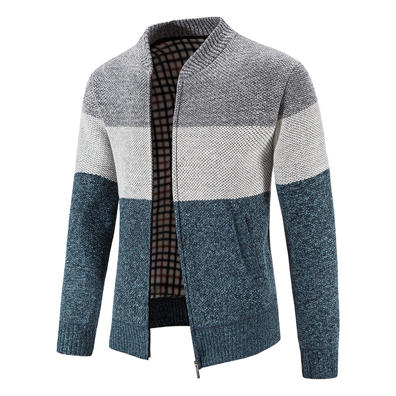 Herren Strickjacke mit modernem Zipper und karierter Innenausstattung Aliams