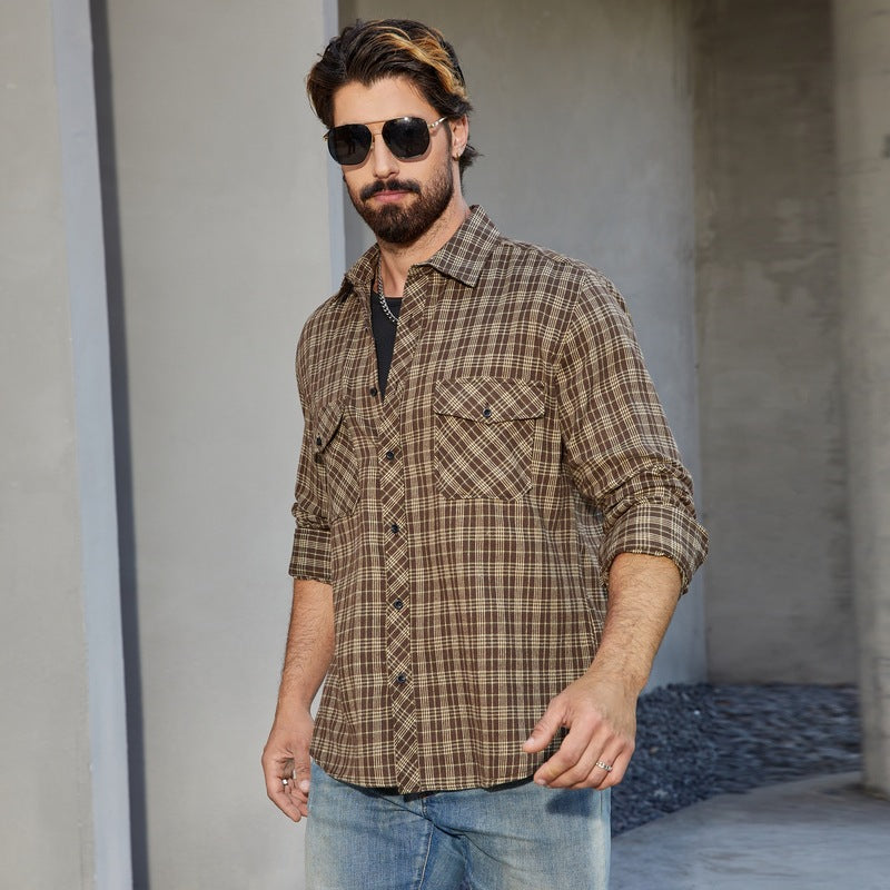 Herren Karierte Arbeitshemd mit aufgesetzten Taschen Aliams