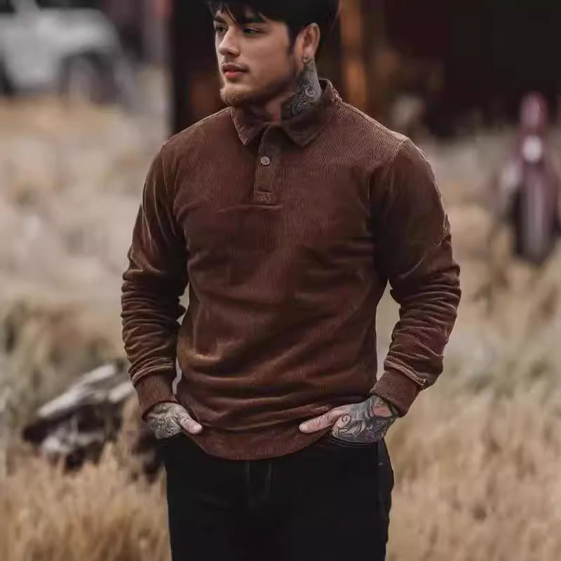 Herren Cord-Polohemd mit Knopfleiste und klassischem Kragen Aliams