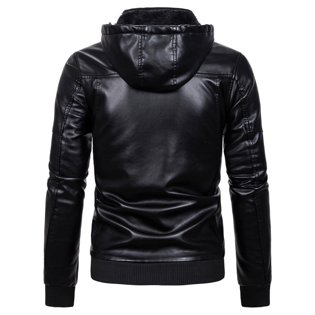 Herren Kunstlederjacke mit Kapuze und Fleece-Futter Aliams