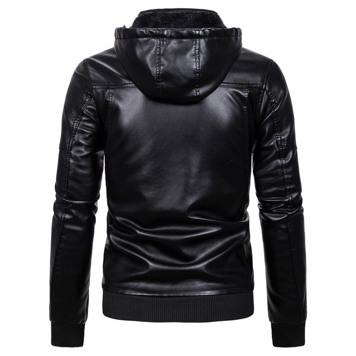 Herren Kunstlederjacke mit Kapuze und Fleece-Futter Aliams
