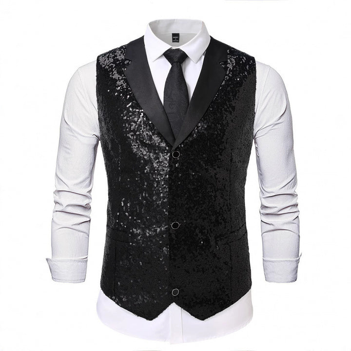 Herren Funkelnde Pailletten-Weste mit Satin-Akzenten Aliams