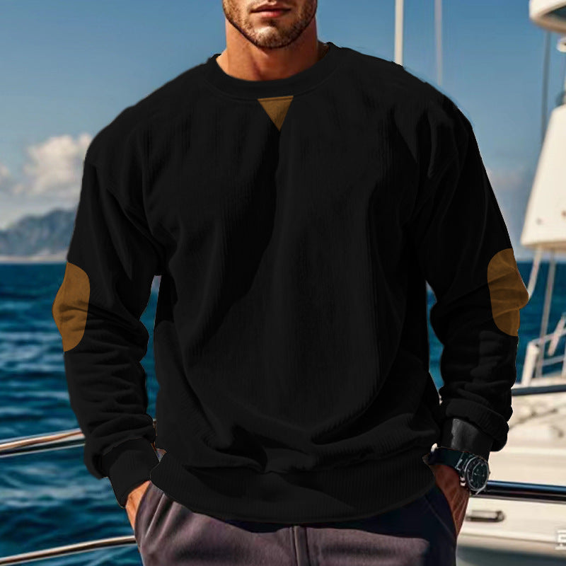 Herren Strickpullover mit strukturiertem Design und Lederapplikationen Aliams