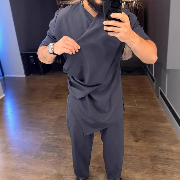 Herren stylische Wickelbluse mit Drapierungsdetails Aliams