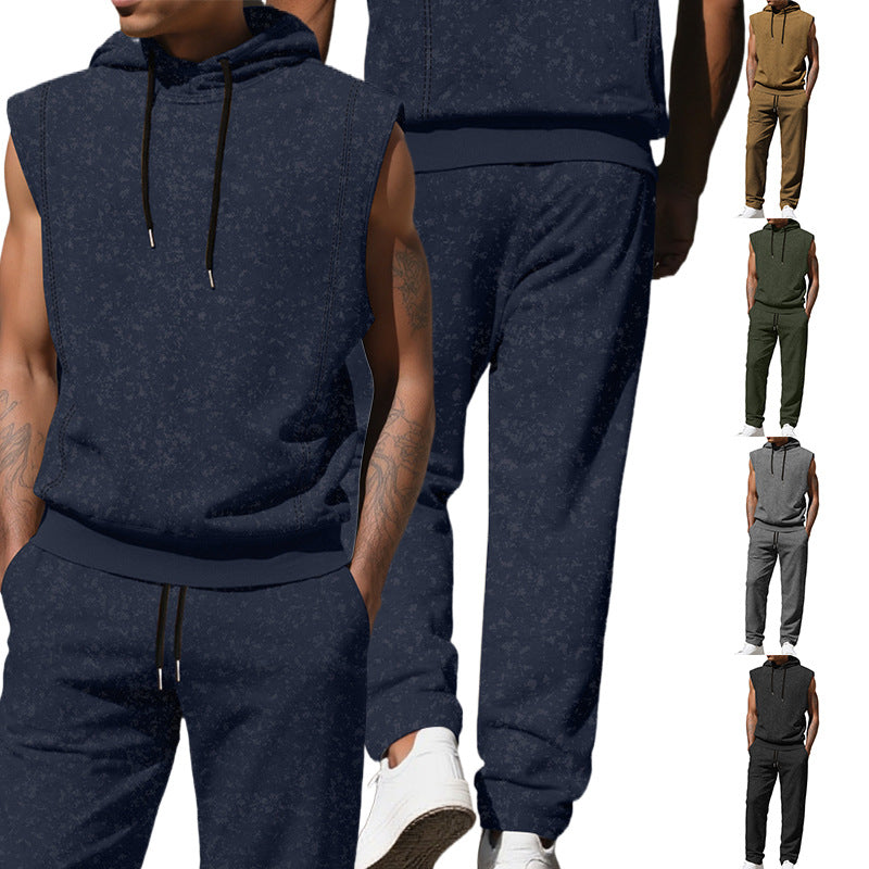 Herren sportliches Hoodie-Set mit ärmellosem Oberteil und bequemer Jogginghose Aliams