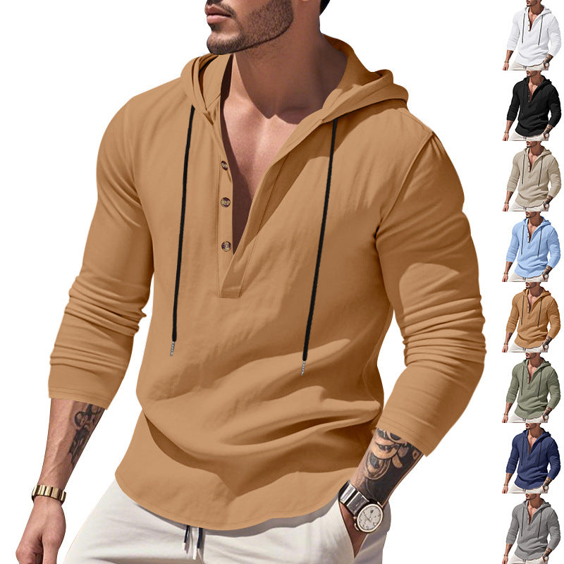 Herren vielseitiger Kapuzenpullover mit Knopfleiste und atmungsaktiver Baumwolle Aliams