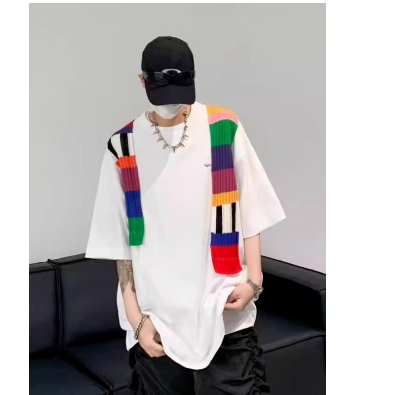 Unisex Oversized T-Shirt mit buntem Strickdetail Aliams
