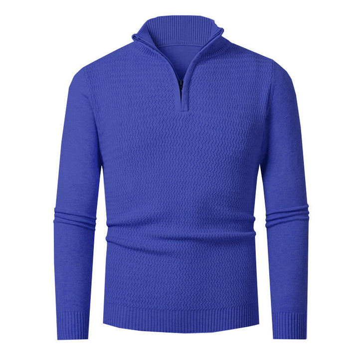 Herren eleganter Strickpullover mit Zipper und strukturiertem Wellen-Design Aliams
