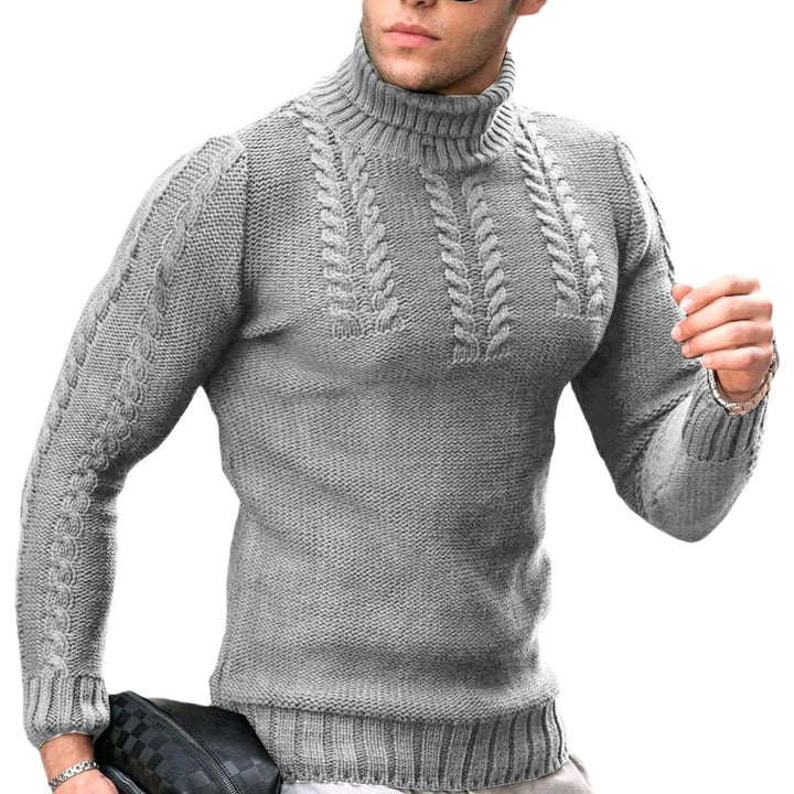 Herren gehobener Strickpullover mit hohen Kragen und detailreichen Zopfmuster Aliams