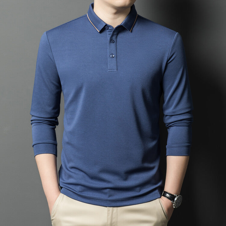 Herren elegantes Langarm-Polohemd mit feiner Piqué-Struktur Aliams